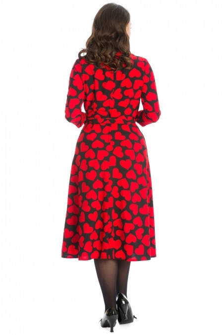 Banned Retro 50s Romance Button Dainty Red Heart Dress In Black