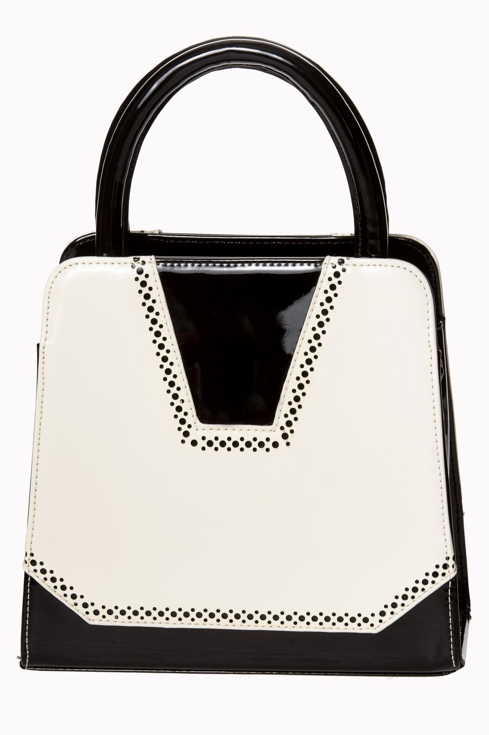 Luxurious 50s Black Cream Patent Rockabilly Tote Bag