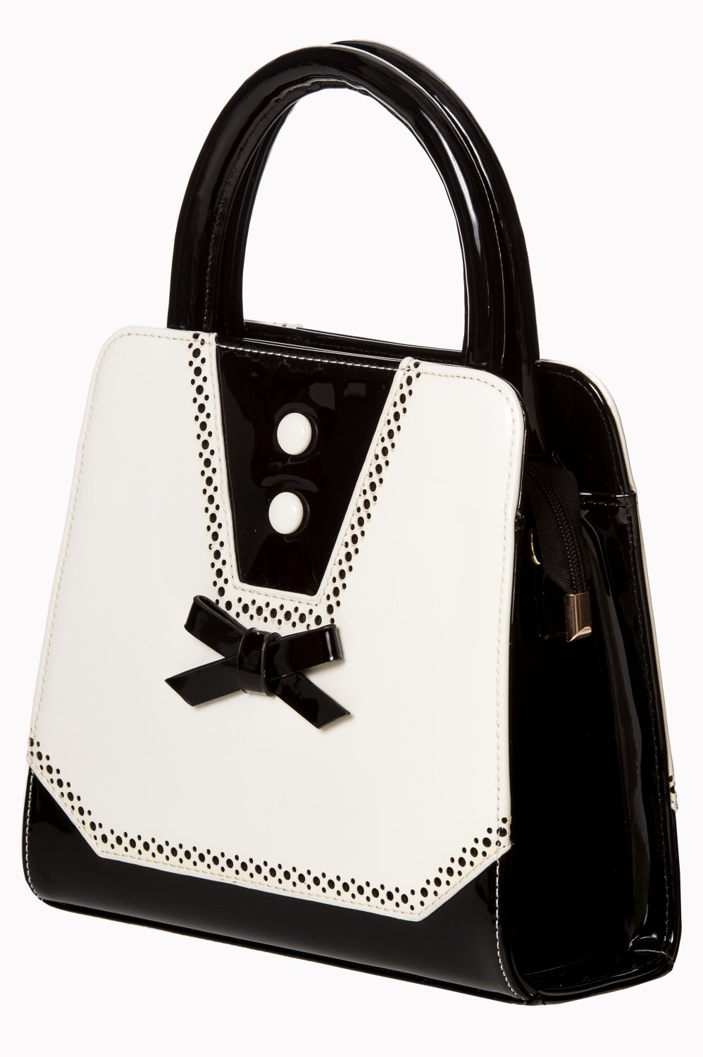 Luxurious 50s Black Cream Patent Rockabilly Tote Bag