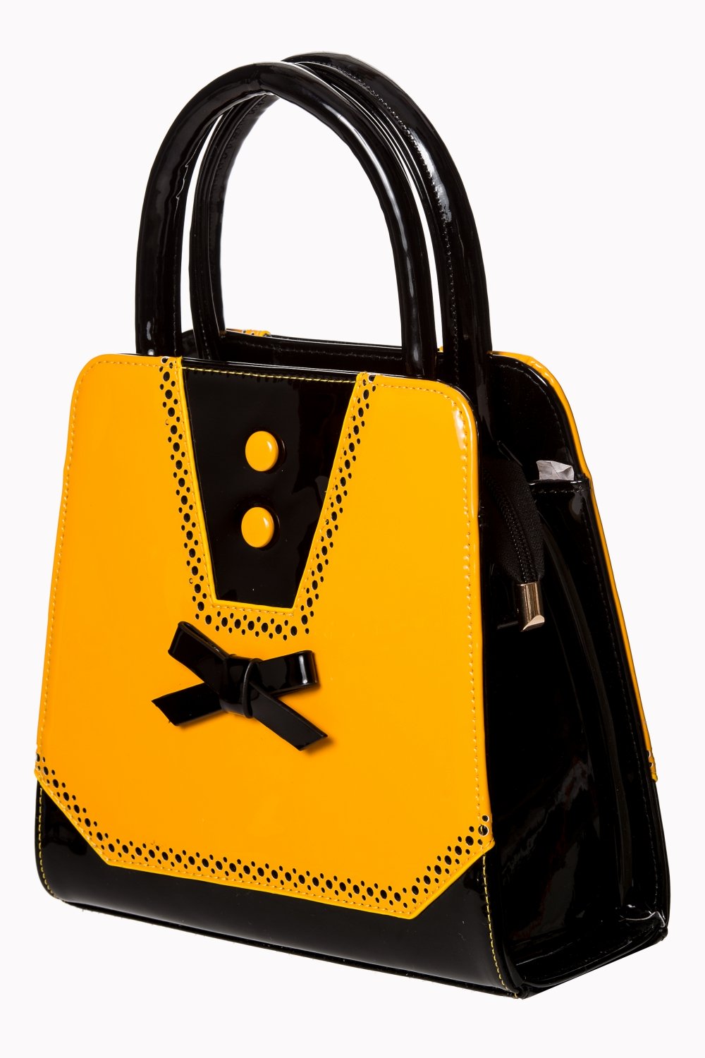 Luxurious 50s Mustard Black Patent Rockabilly Tote Bag