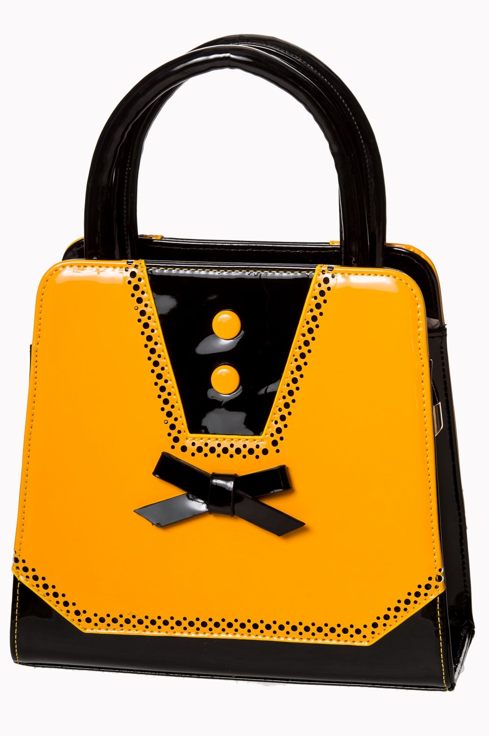 Luxurious 50s Mustard Black Patent Rockabilly Tote Bag