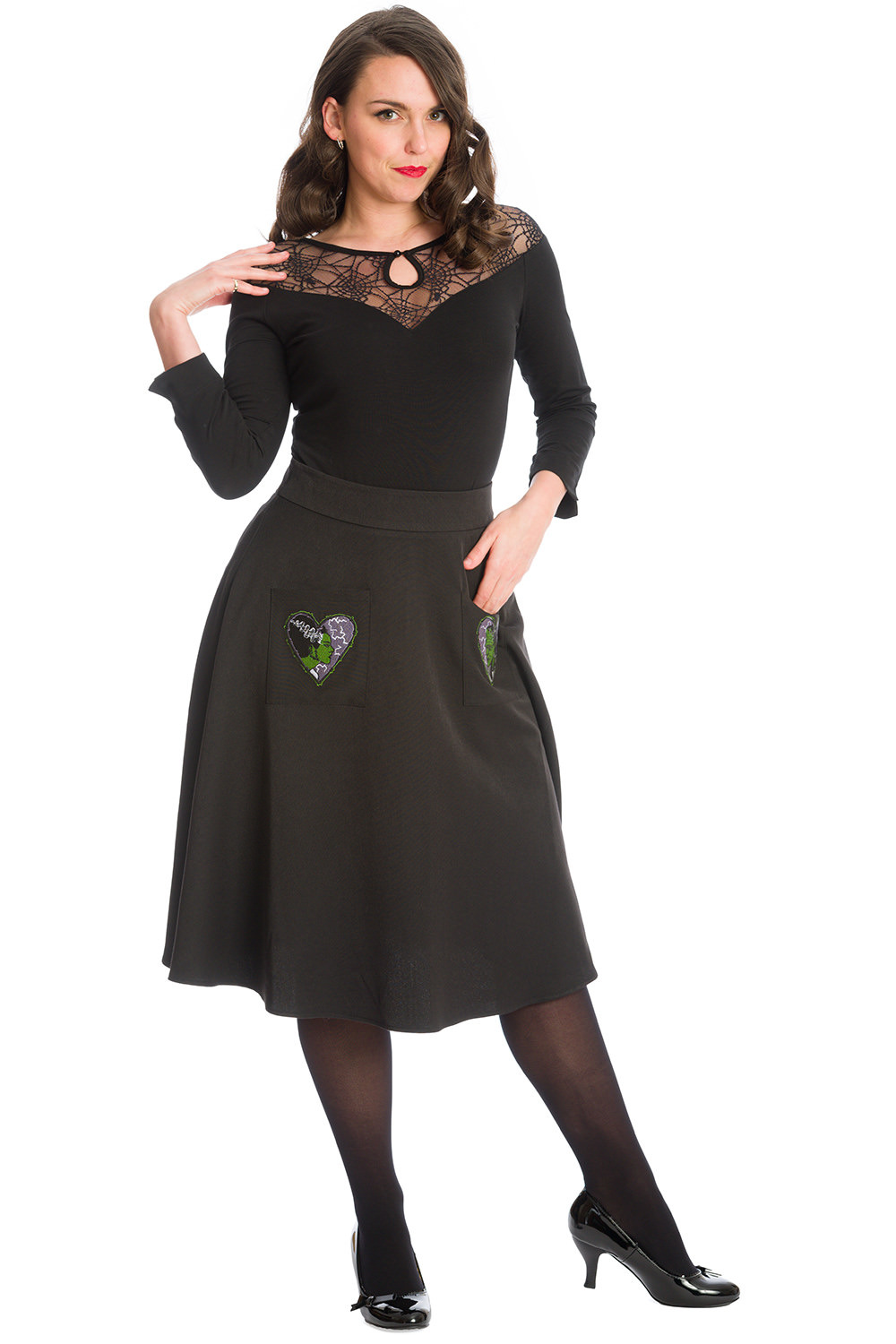Spider Nights Jersey Evening Mesh Keyhole Top In Black