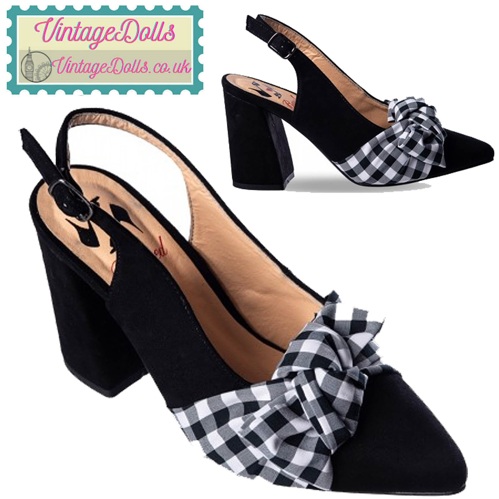 Banned Retro Yoora Black Gingham 60s Slingback Shoes