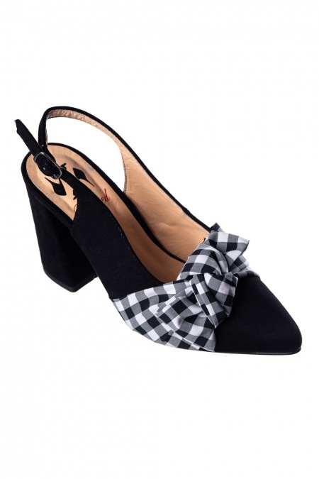 Banned Retro Yoora Black Gingham 60s Slingback Shoes