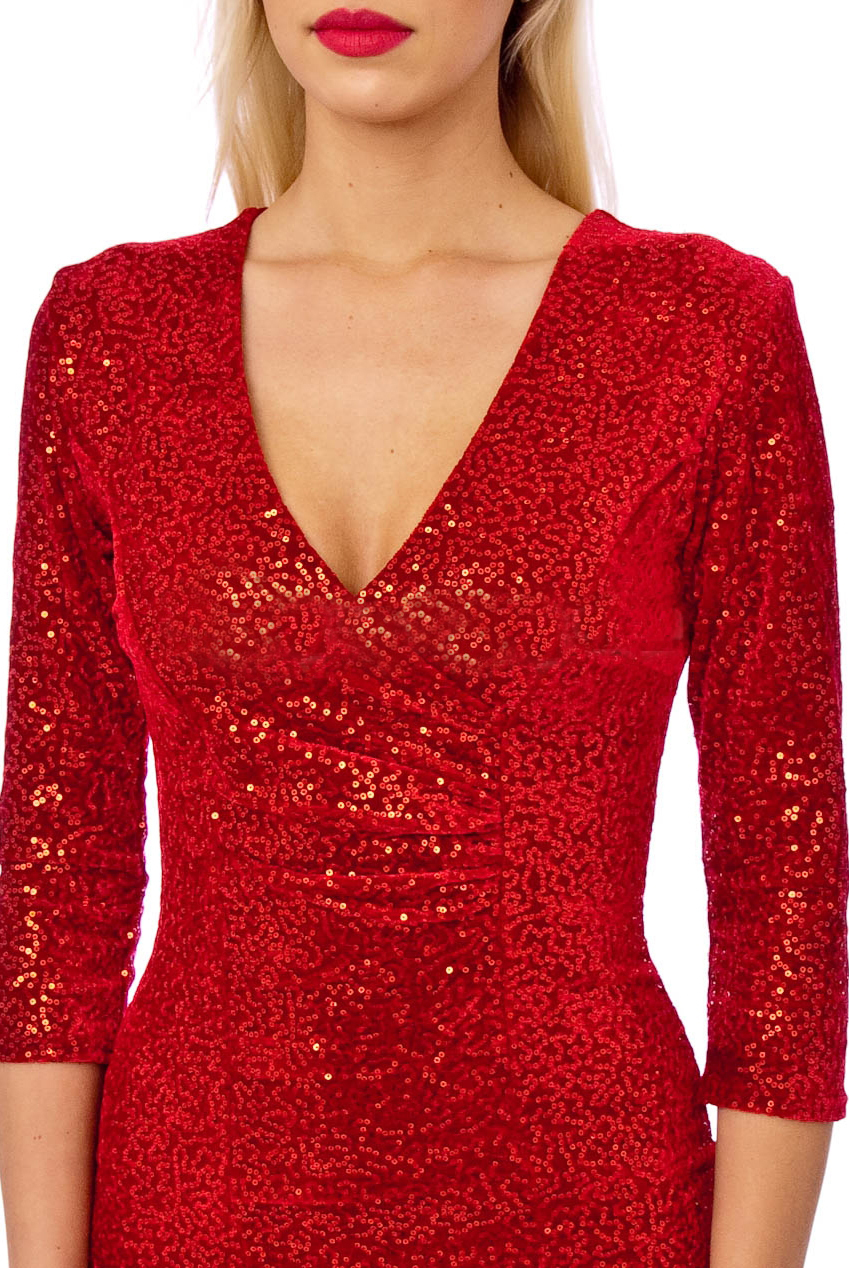 50s Beverley Red Sequin Velour Pencil Party Midi Dress