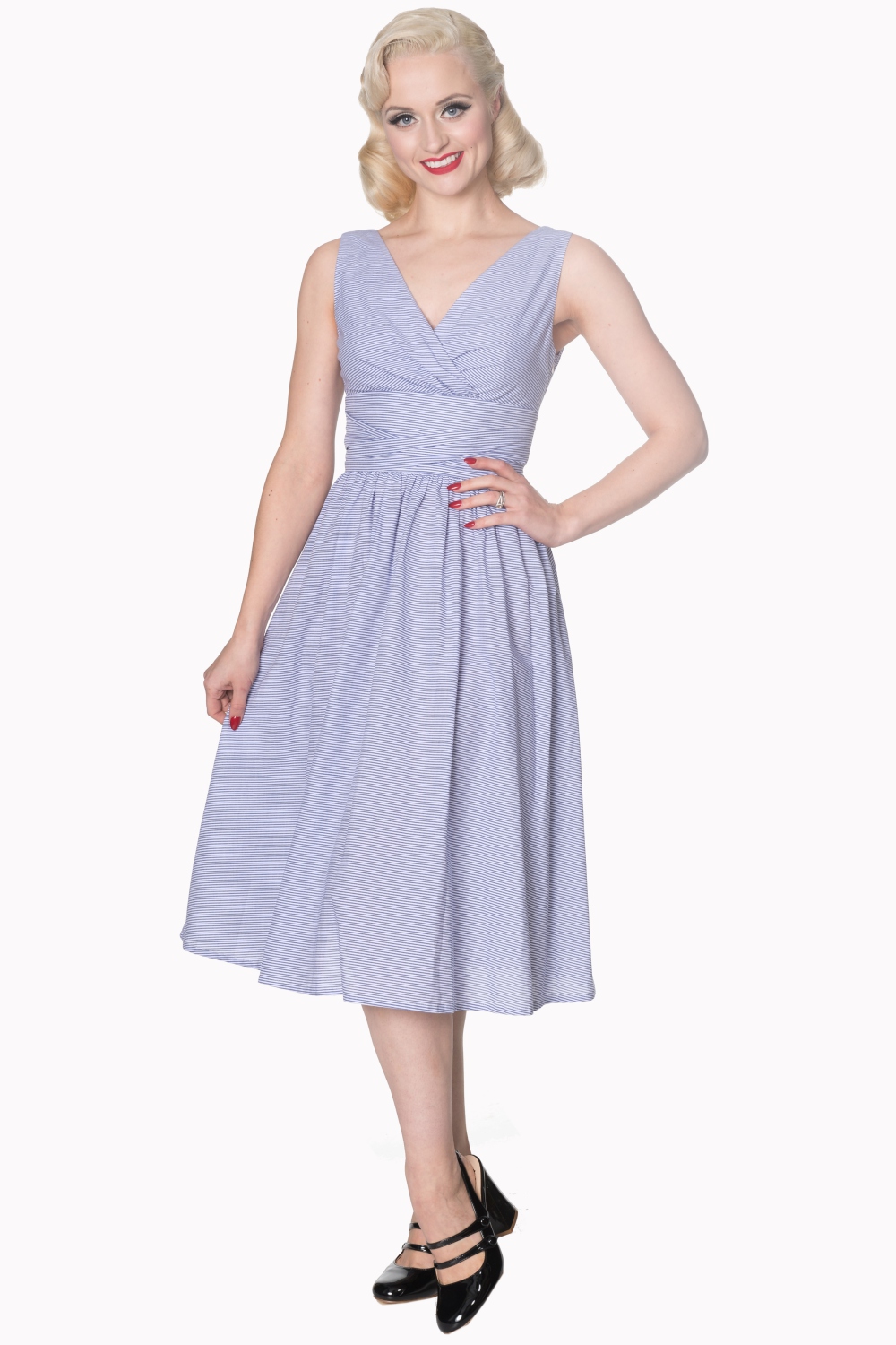 Dancing Days 50s Striped Blue And White Swing Dress