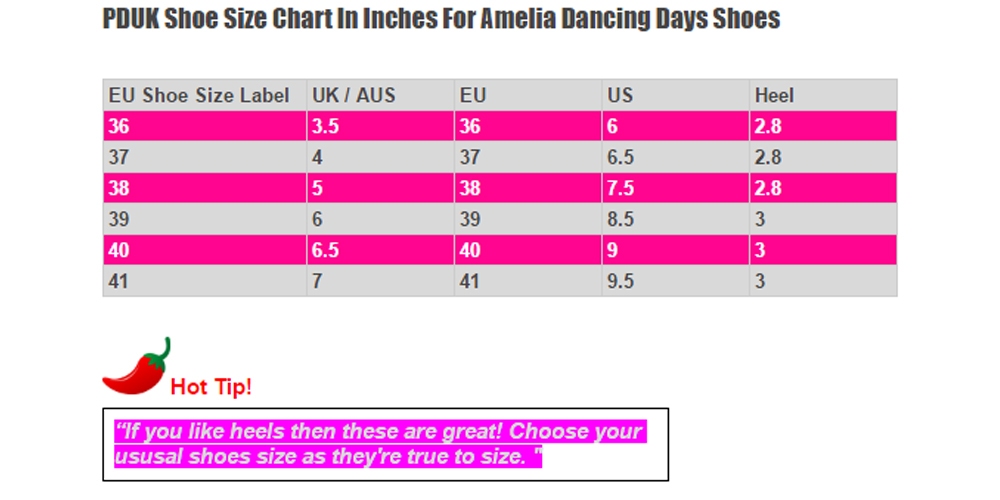 Dancing Days Amelia 1940s Red Sandals Size Chart