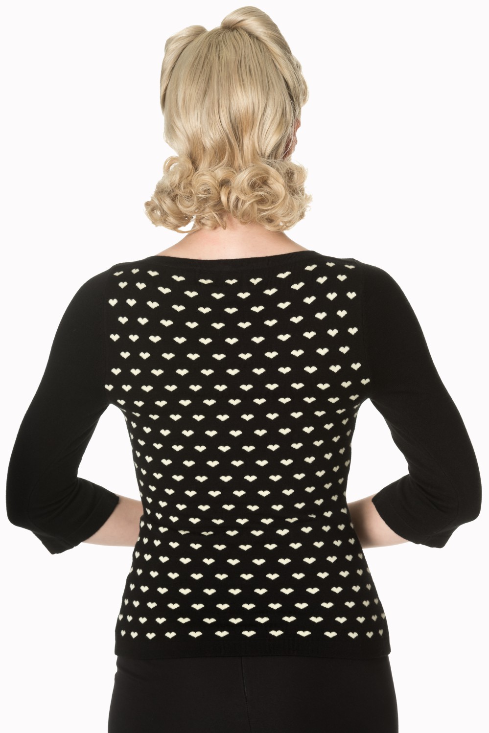 Retro 60s Charming Heart Knit Black Sweater