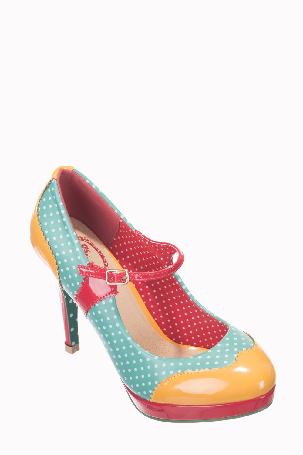 Dancing Days Mary Jane Amber Aqua 50s Polka Dot Shoes