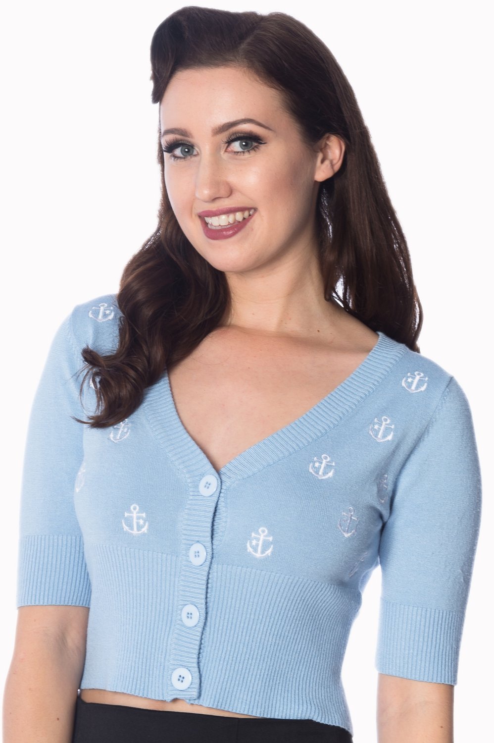 50s Set Sail Cardigan In Retro Blue