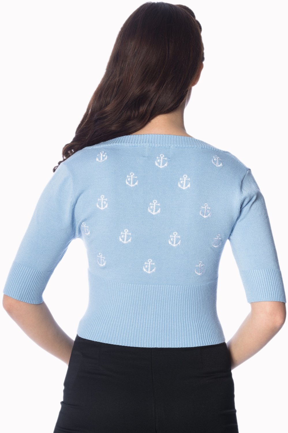 50s Set Sail Cardigan In Retro Blue