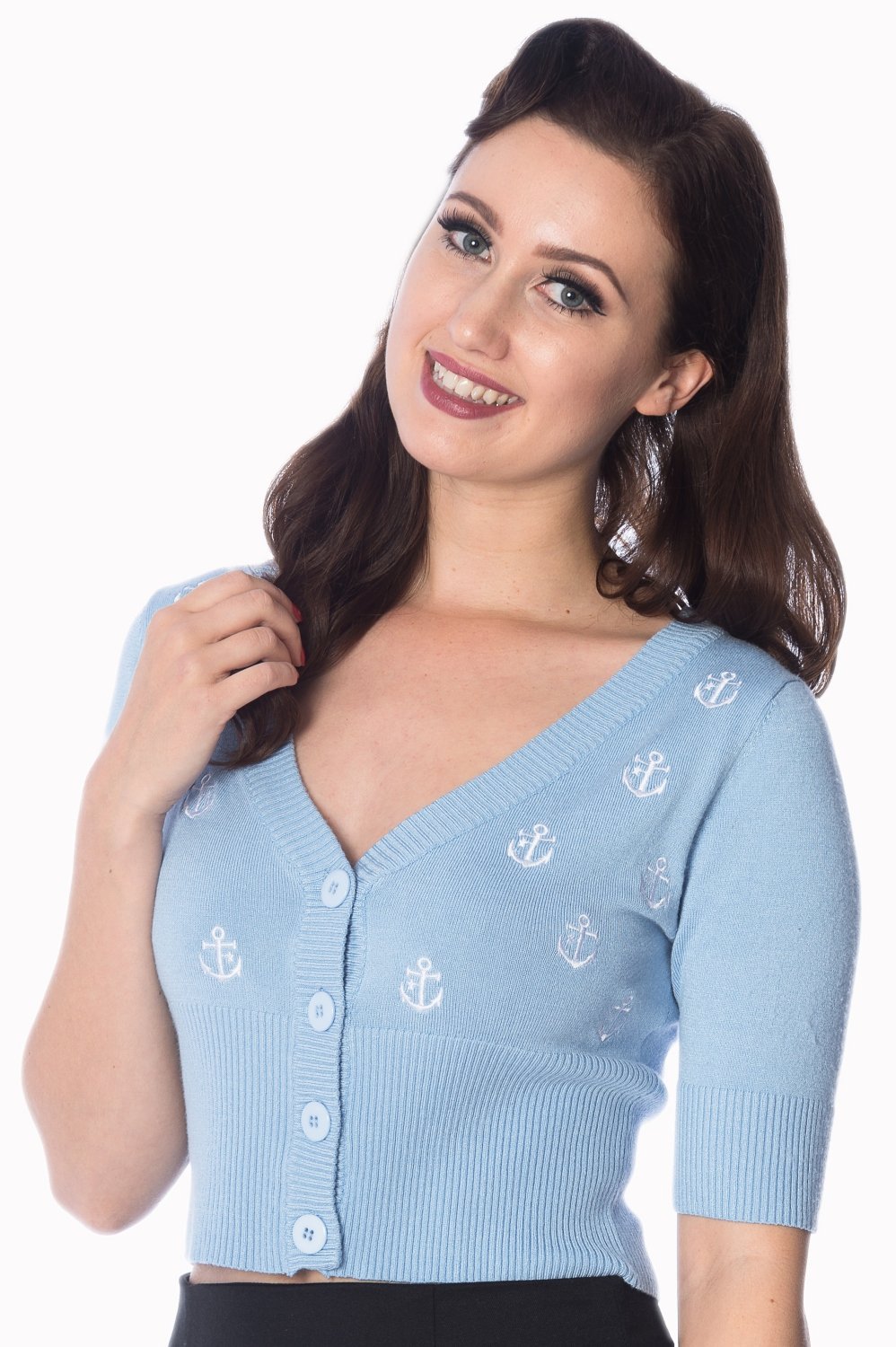 50s Set Sail Cardigan In Retro Blue