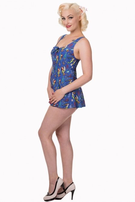 Dancing Days 50s Wilderness Bow Mermaid Swimsuit In Blue