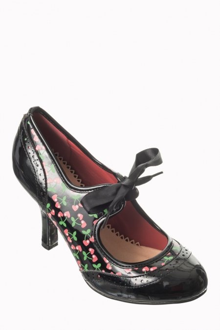 Dancing Days By Banned Cherry 50s Patent Black Shoes