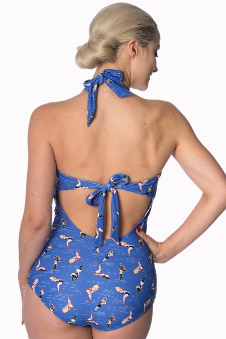 50s Dive In Retro One Piece Swimsuit