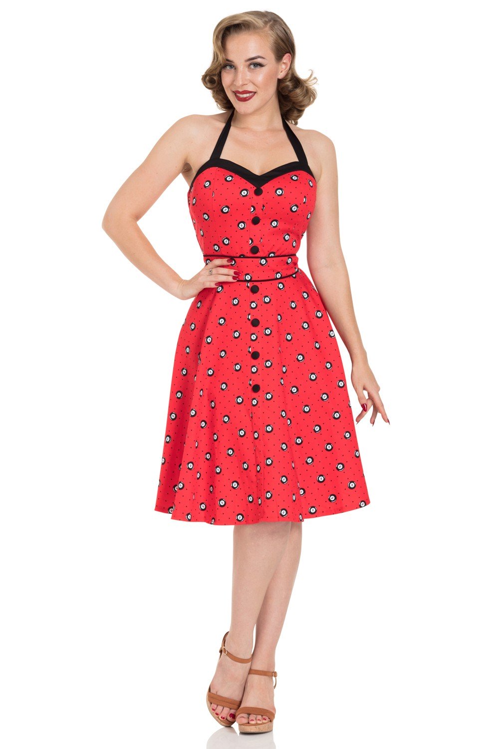 Eight Ball Red 50s Swing Dress