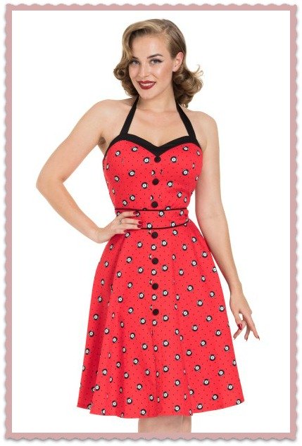 Eight Ball Red 50s Swing Dress