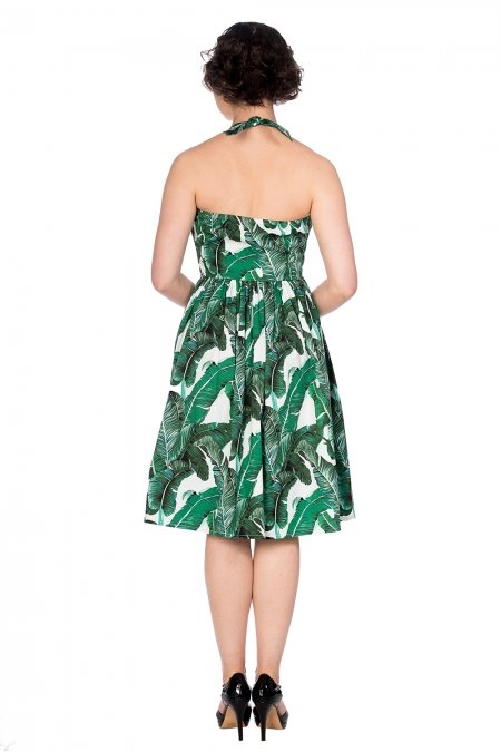 Banned Retro 50s Tropical Green Leaf Swing Dress