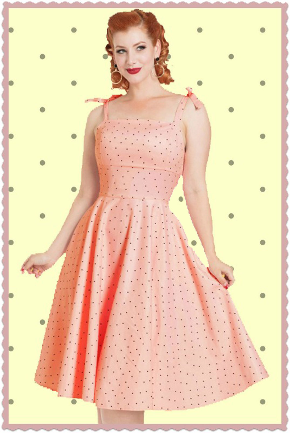 Vixen Hannah 50s Light Pink Polka Dot Dress