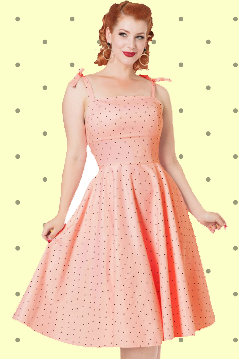 Vixen Hannah 50s Light Pink Polka Dot Dress