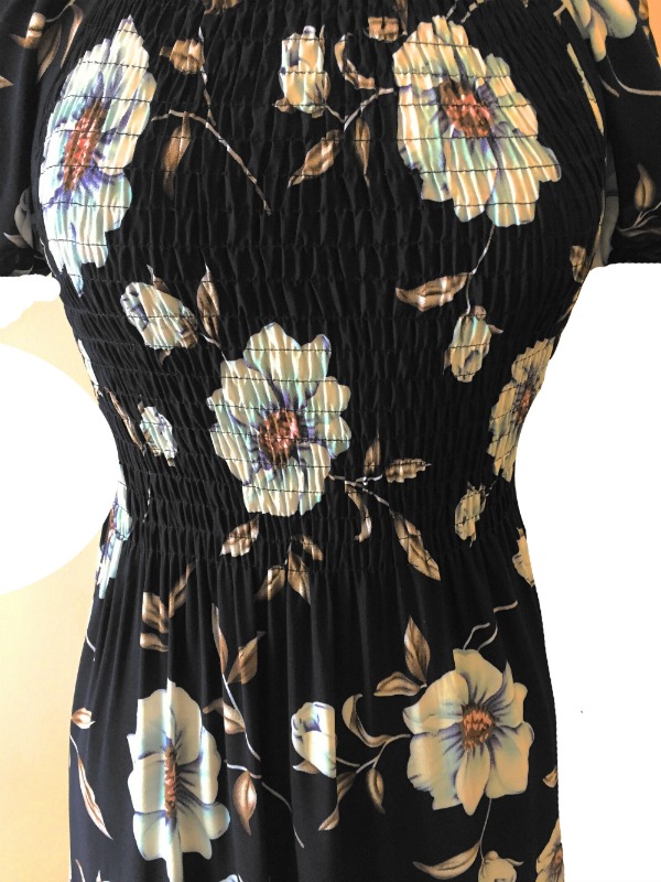 Katharine 70s Floral Maxi Summer Dress In Black