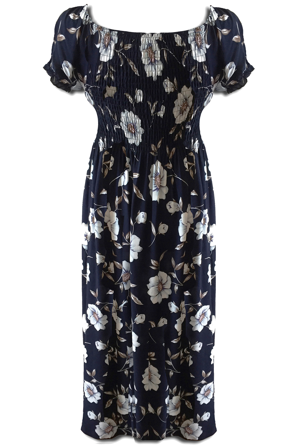 Katharine 70s Floral Maxi Summer Dress In Navy