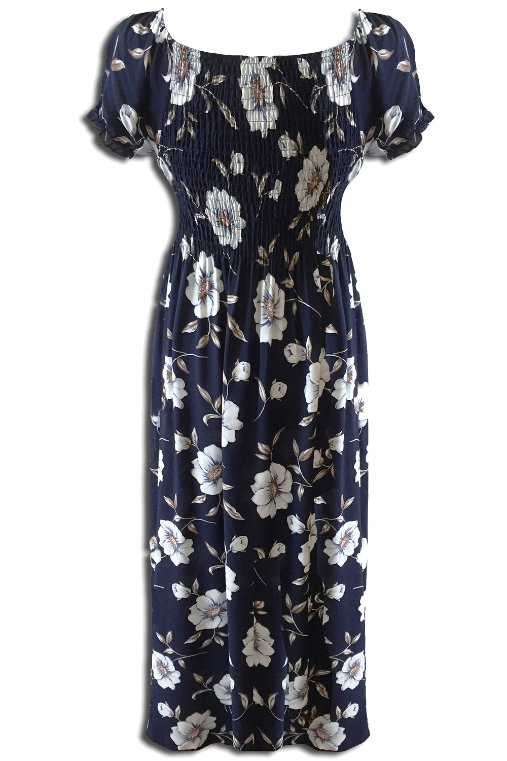 Katharine 70s Floral Maxi Summer Dress In Navy