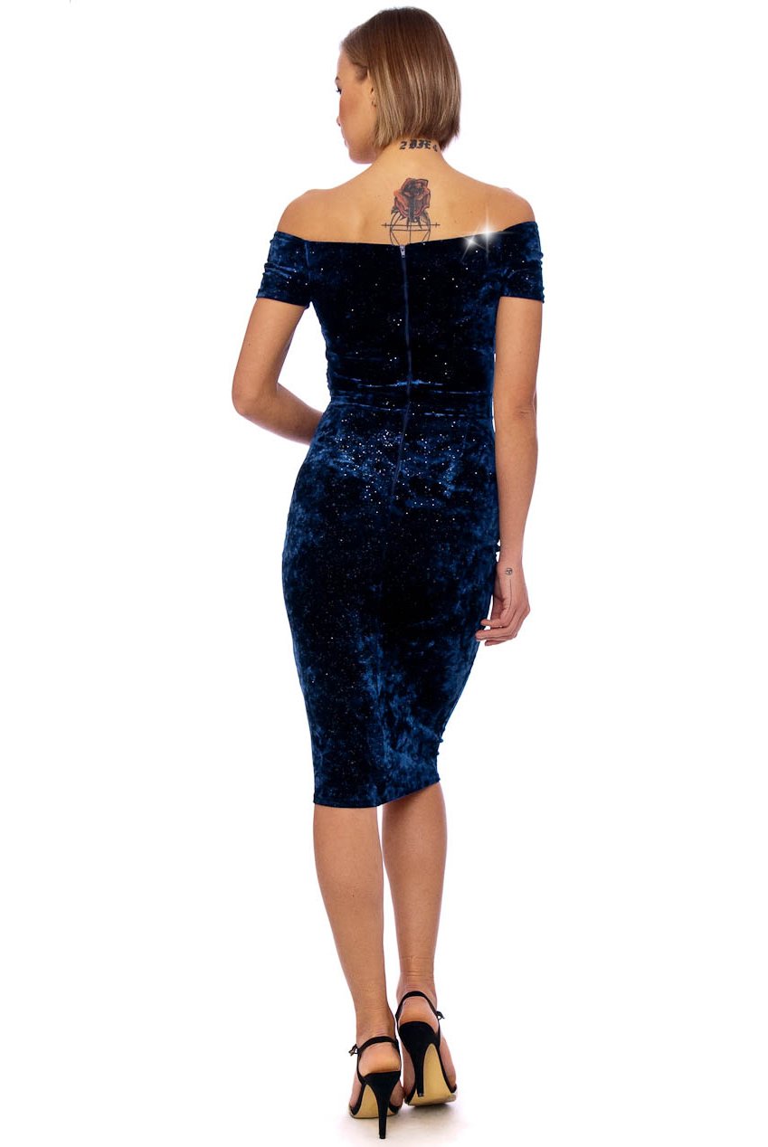 Vintage 50s Navy Kim Glitter Velvet Wiggle Dress