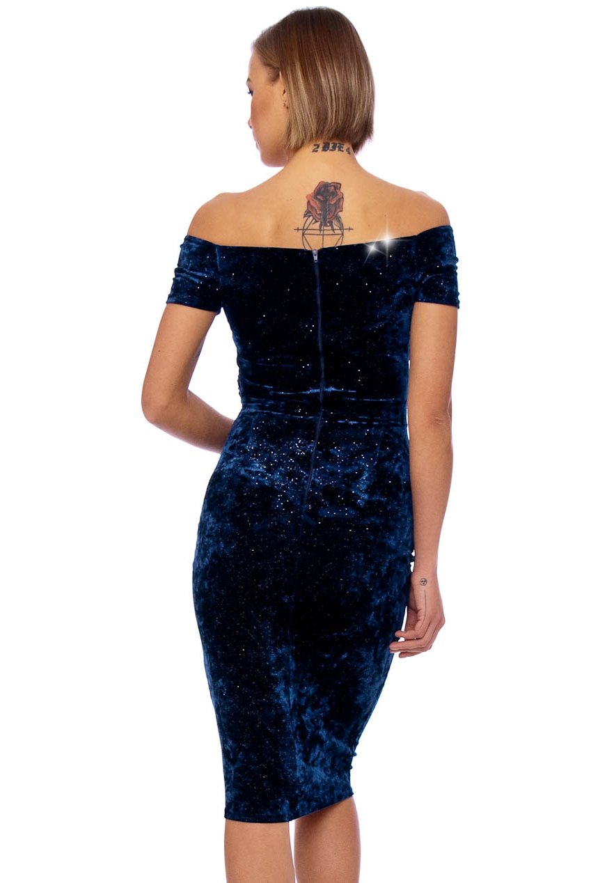Vintage 50s Navy Kim Glitter Velvet Wiggle Dress