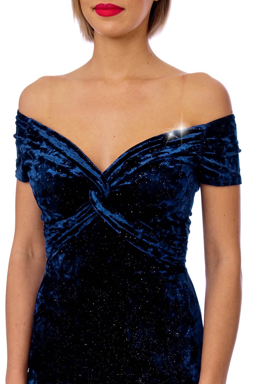 Vintage 50s Navy Kim Glitter Velvet Wiggle Dress