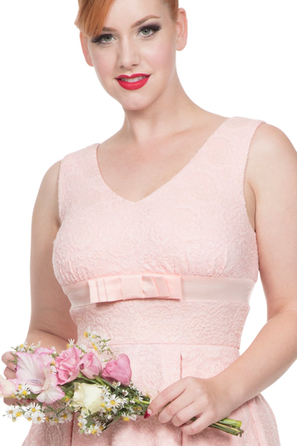 Voodoo Vixen Peach Pink Lauren 50s Lace Dress