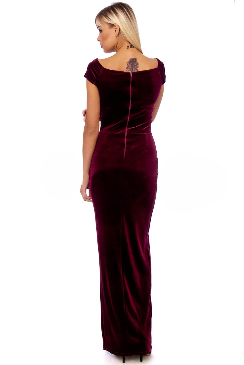 Vintage 50s Claret Marilyn Velvet Wiggle Maxi Dress