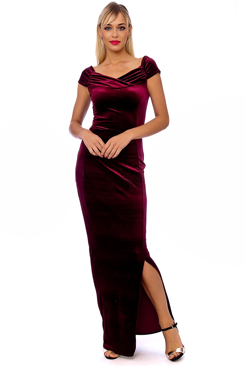 Vintage 50s Claret Marilyn Velvet Wiggle Maxi Dress