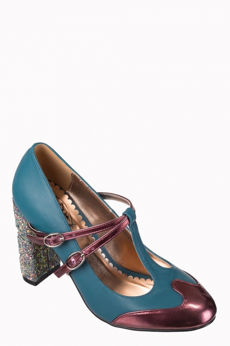 Dancing Days Modern Love 60s Teal Bordeaux Glitter Shoes