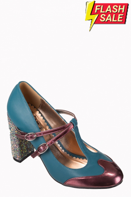 Dancing Days Modern Love 60s Teal Bordeaux Glitter Shoes