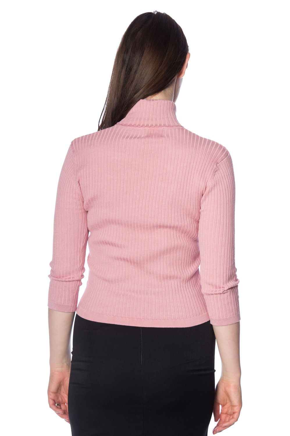 Banned Retro 60s Dusky Pink Louise Turtleneck Knit Top
