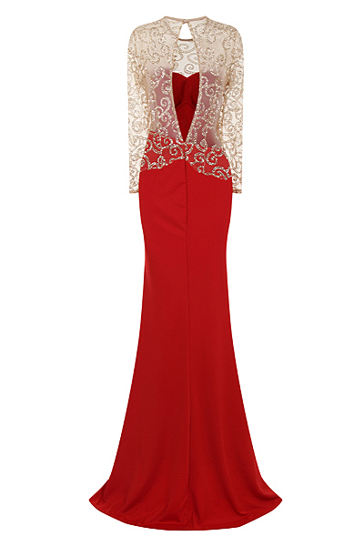 Red Backless Maxi Mermaid Sparkle Dress