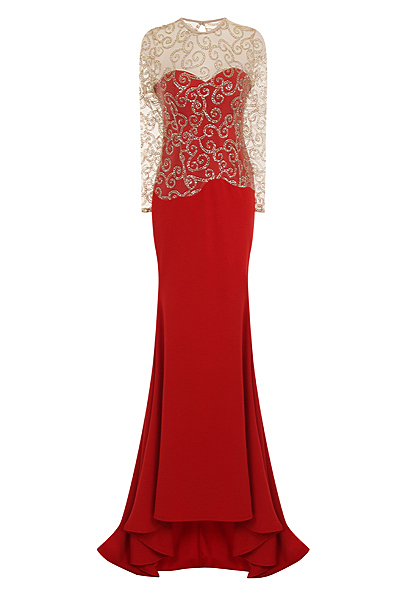 Red Backless Maxi Mermaid Sparkle Dress