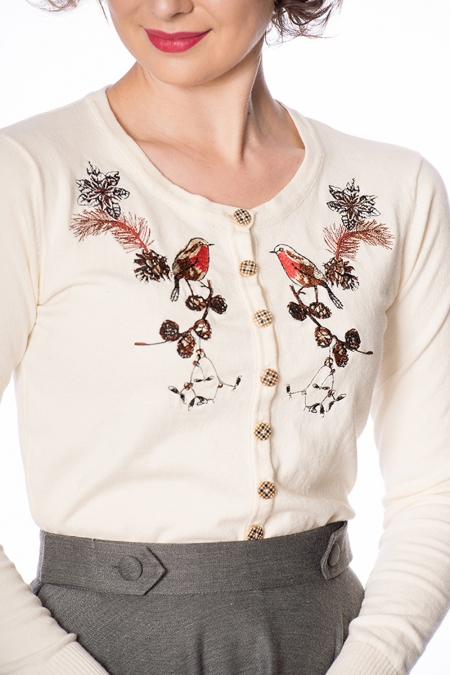 50s Rocking Robin Cardigan In Ivory