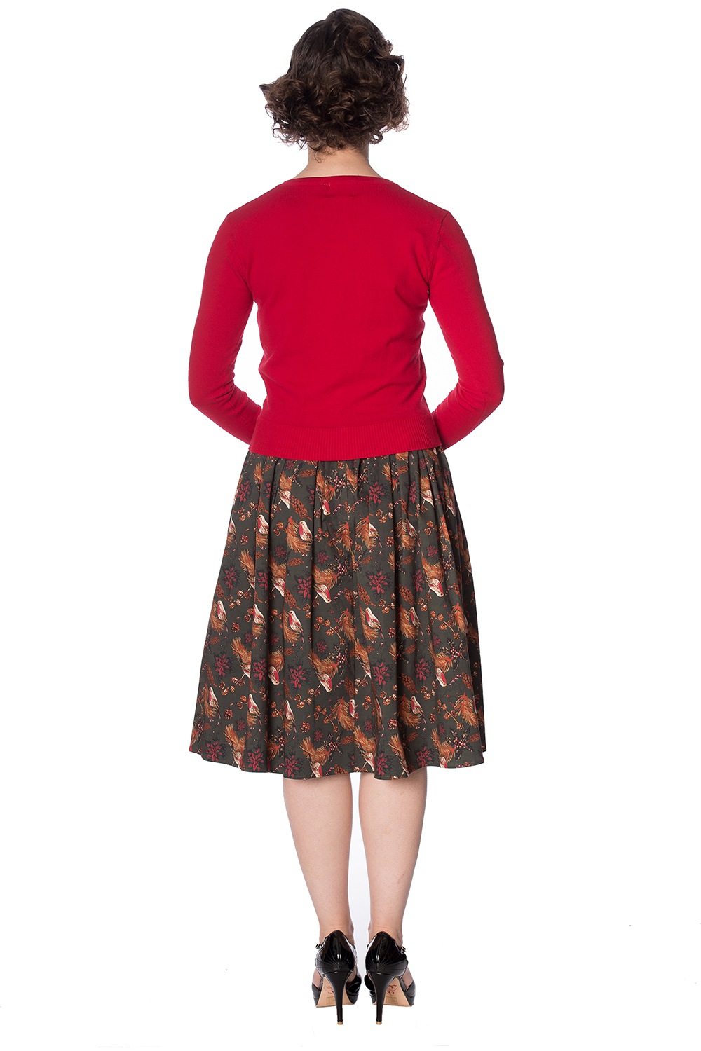 50s Rocking Robin Cardigan In Dark Red
