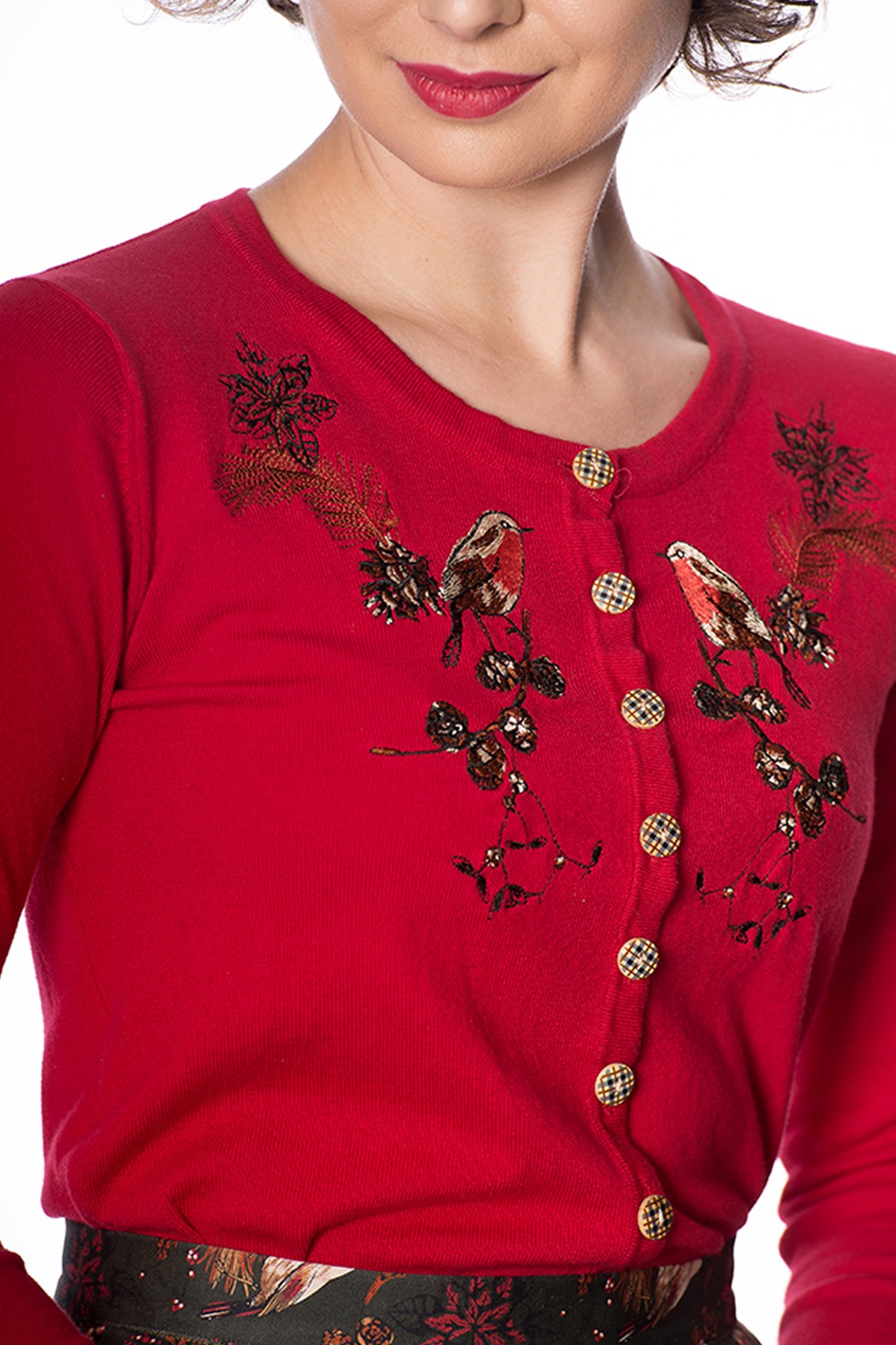 50s Rocking Robin Cardigan In Dark Red