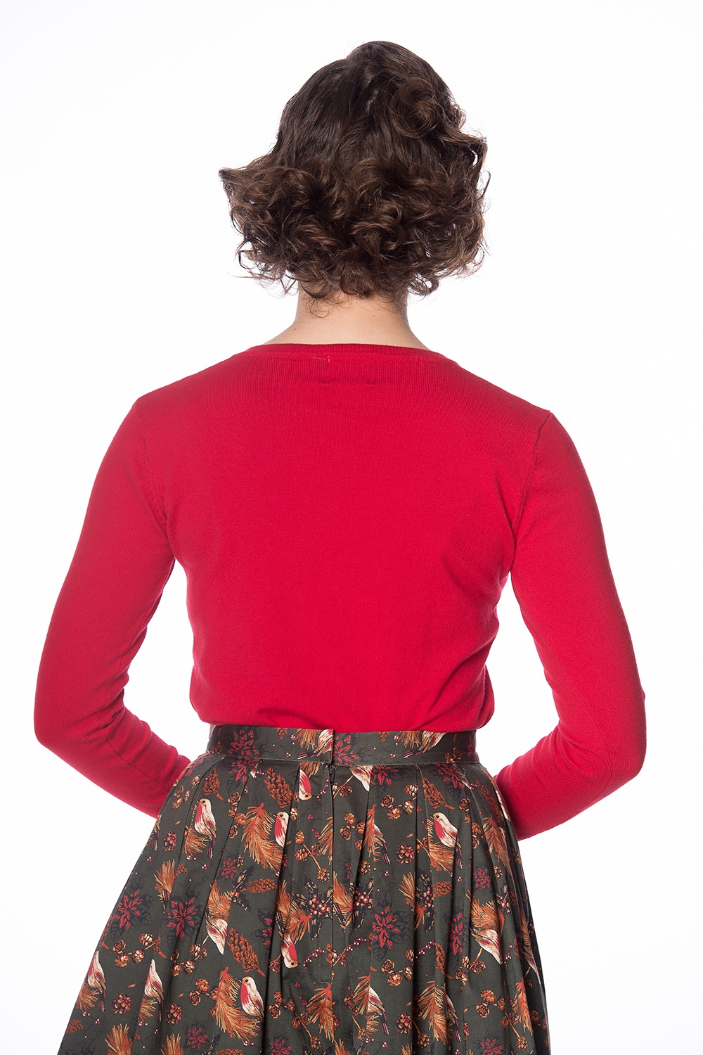 50s Rocking Robin Cardigan In Dark Red
