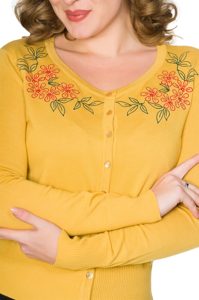 Timeless 50s Nina Retro Rockabilly Mustard Floral Cardigan