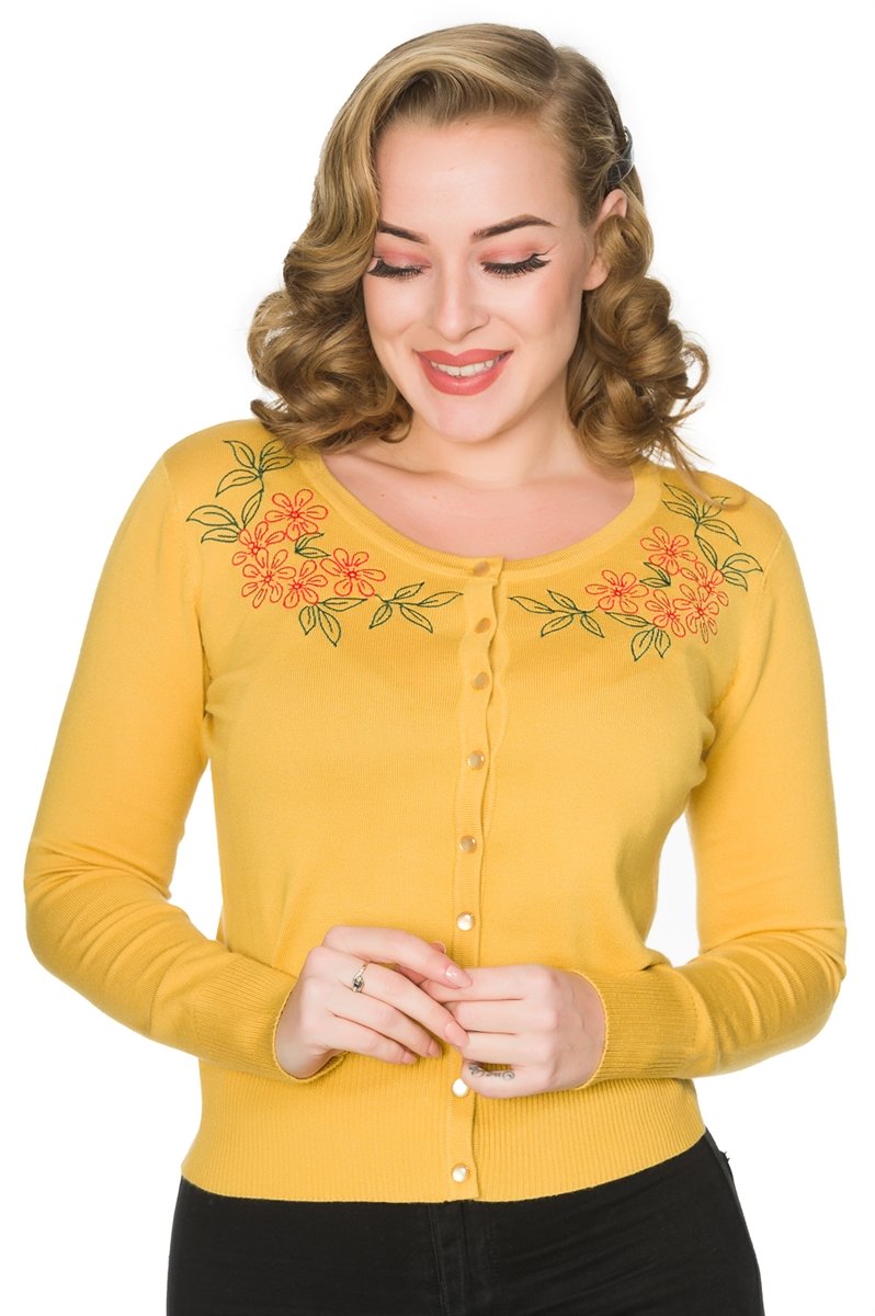 Timeless 50s Nina Retro Rockabilly Mustard Floral Cardigan
