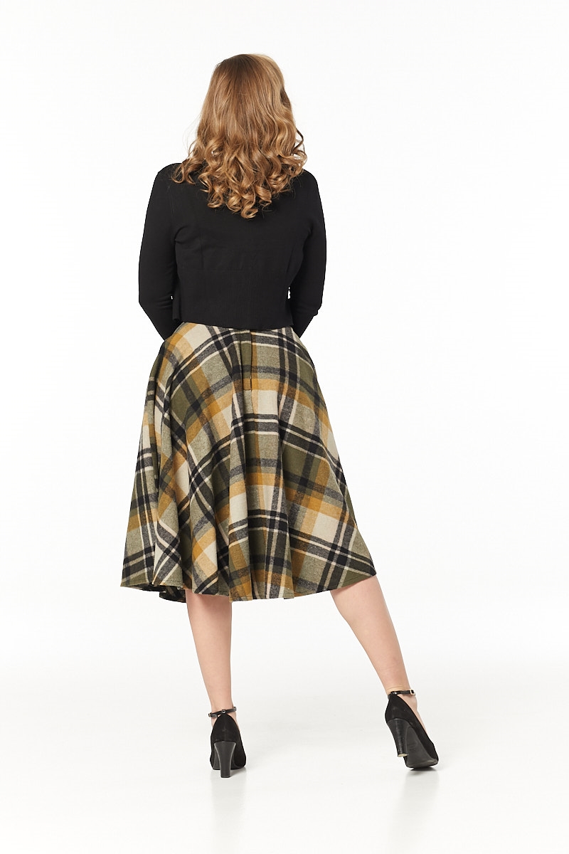 Timeless 40s Sophie Wool Rockabilly Check Khaki Skirt