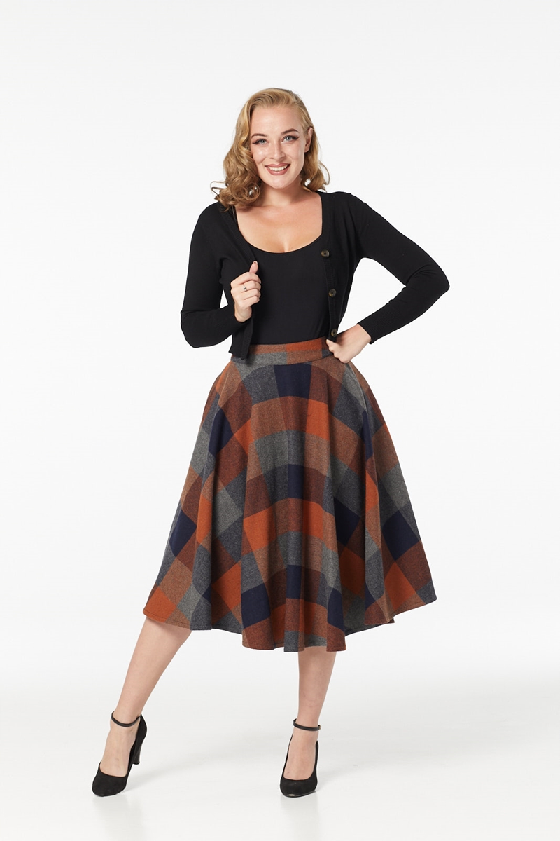Timeless 40s Sophie Wool Rockabilly Check Rust Skirt