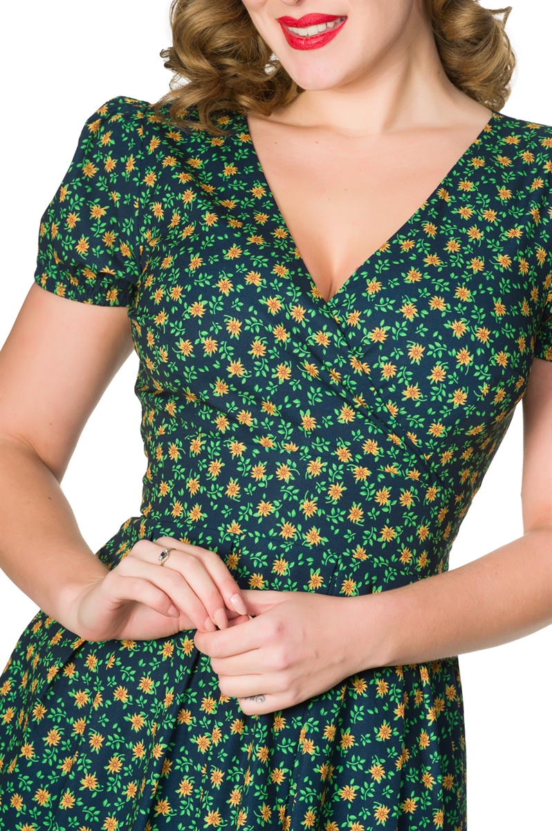 Timeless 50s Lulu Floral Swing Dress in Navy