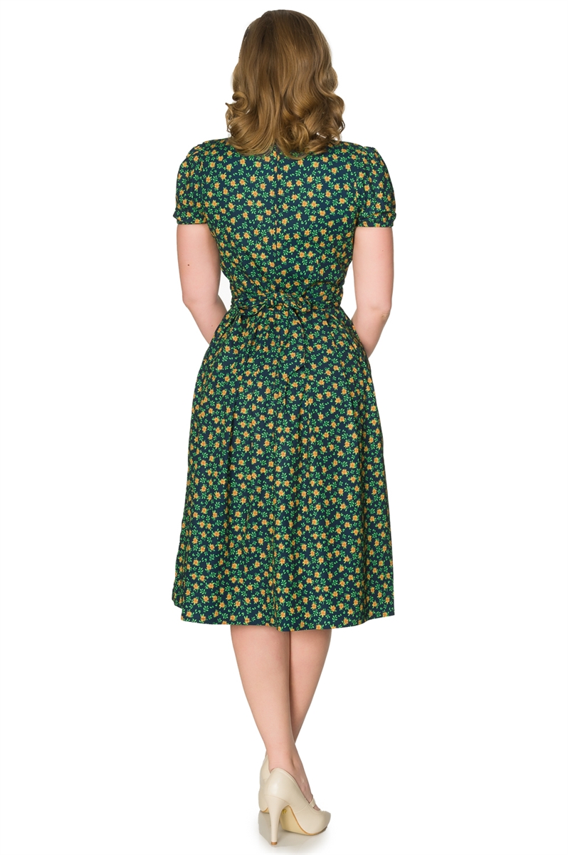 Timeless 50s Lulu Floral Swing Dress in Navy