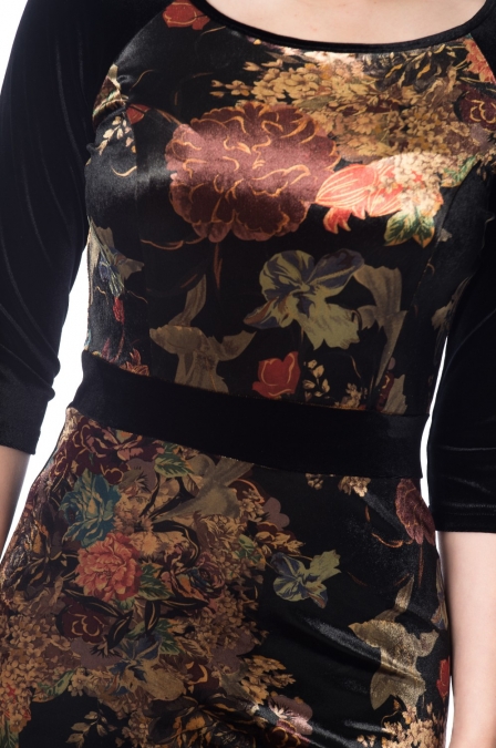 Velvet Autumn Floral Pencil Penelope Dress