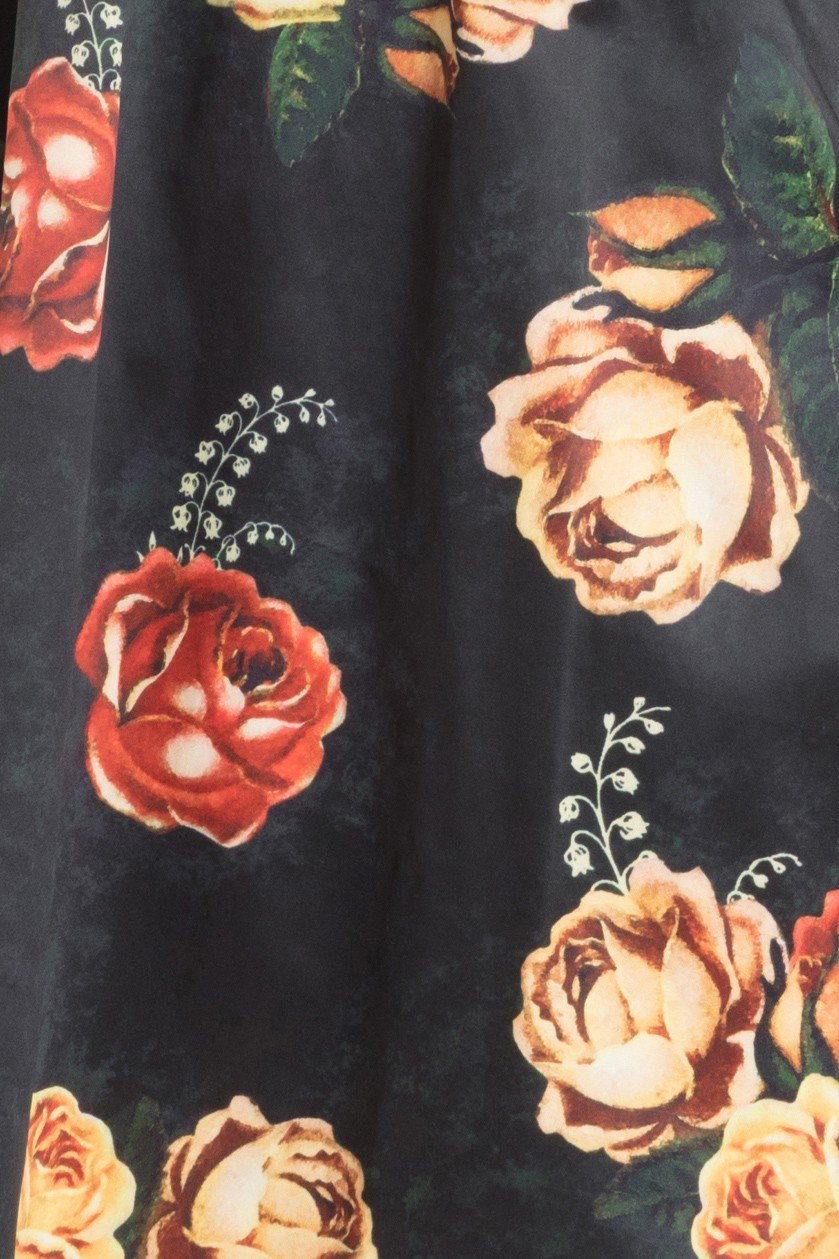 50s Vixen Meg Floral Swing Black Dress